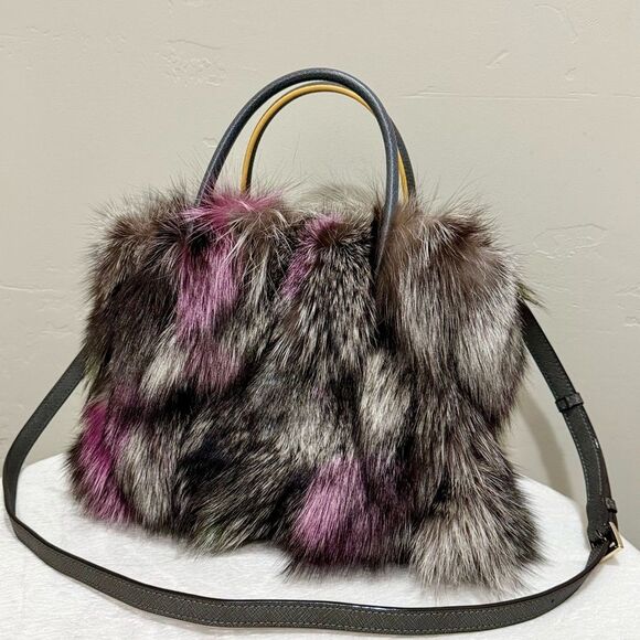 Laurie's Collection Handbags - Colorful Handmade Luxury Real Fox Fur Top Handles Satchel/Shoulder Bag/Crossbody